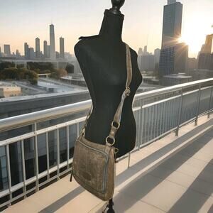 Fossil Olive Green Distressed Leather Crossbody Bag 11x10